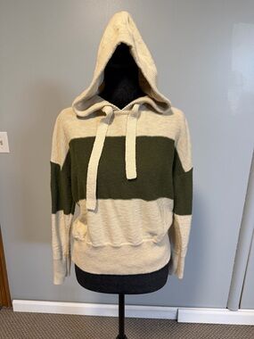 Madewell Colorblock Hoodie | XS | Cream & Olive Knit Sweater Hooded Pullover